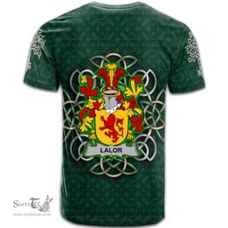 ScotsTee Shop Irish Lalor or O Lawlor Coat of Arms Irish Crest T Shirt Irish Shamrock with Celtic Knot T Shirt