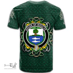 ScotsTee Shop Irish House of WOULFE Coat of Arms Irish Crest T Shirt Irish Shamrock with Celtic Knot T Shirt