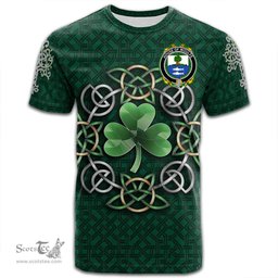 ScotsTee Shop Irish House of WOULFE Coat of Arms Irish Crest T Shirt Irish Shamrock with Celtic Knot T Shirt