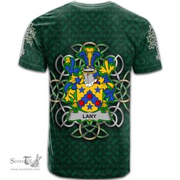 ScotsTee Shop Irish Lany or Laney Coat of Arms Irish Crest T Shirt Irish Shamrock with Celtic Knot T Shirt