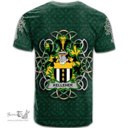 ScotsTee Shop Irish Kelleher or O Kelleher Coat of Arms Irish Crest T Shirt Irish Shamrock with Celtic Knot T Shirt