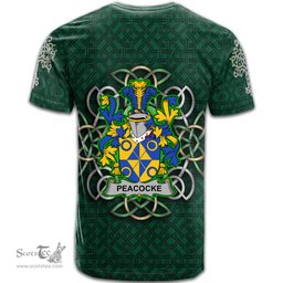 ScotsTee Shop Irish Peacocke Coat of Arms Irish Crest T Shirt Irish Shamrock with Celtic Knot T Shirt