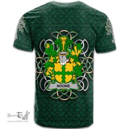 ScotsTee Shop Irish Noone or O Noone Coat of Arms Irish Crest T Shirt Irish Shamrock with Celtic Knot T Shirt
