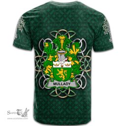 ScotsTee Shop Irish Mullady or O Mullady Coat of Arms Irish Crest T Shirt Irish Shamrock with Celtic Knot T Shirt