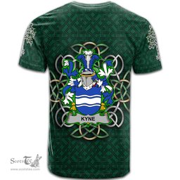 ScotsTee Shop Irish Kyne or O Kyne Coat of Arms Irish Crest T Shirt Irish Shamrock with Celtic Knot T Shirt