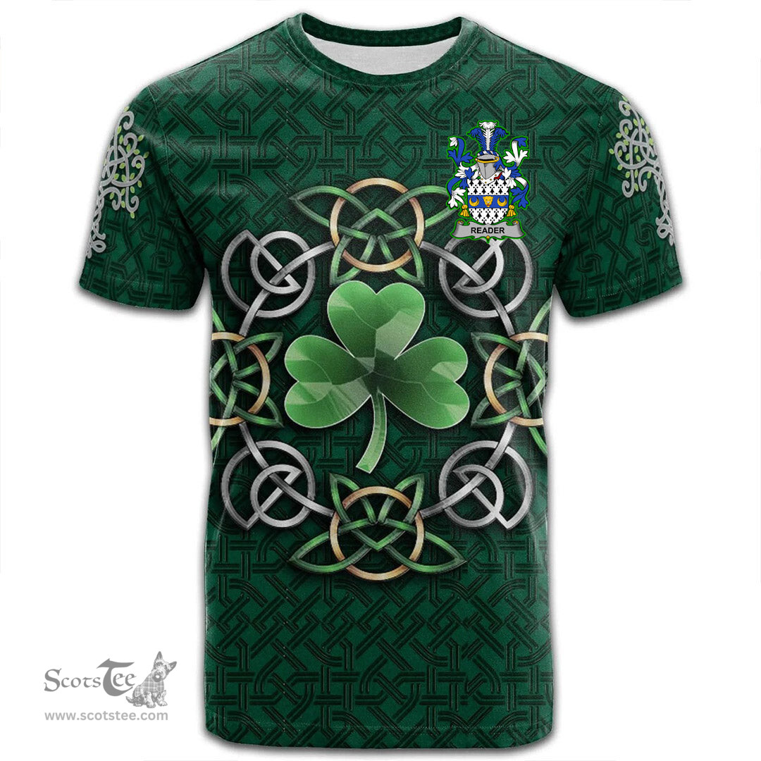 ScotsTee Shop Irish Reader Coat of Arms Irish Crest T Shirt Irish Shamrock with Celtic Knot T Shirt
