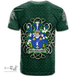 ScotsTee Shop Irish Mulholland Coat of Arms Irish Crest T Shirt Irish Shamrock with Celtic Knot T Shirt