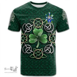 ScotsTee Shop Irish Mulholland Coat of Arms Irish Crest T Shirt Irish Shamrock with Celtic Knot T Shirt