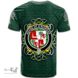 ScotsTee Shop Irish House of O RIORDAN Coat of Arms Irish Crest T Shirt Irish Shamrock with Celtic Knot T Shirt