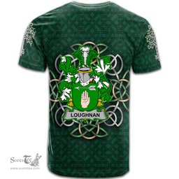 ScotsTee Shop Irish Loughnan or O Loughnan Coat of Arms Irish Crest T Shirt Irish Shamrock with Celtic Knot T Shirt