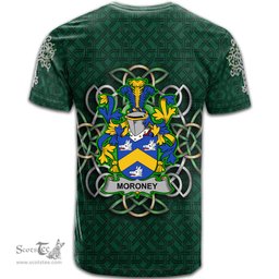 ScotsTee Shop Irish Moroney or O Moroney Coat of Arms Irish Crest T Shirt Irish Shamrock with Celtic Knot T Shirt