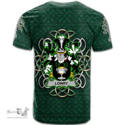 ScotsTee Shop Irish Lowry or Lavery Coat of Arms Irish Crest T Shirt Irish Shamrock with Celtic Knot T Shirt