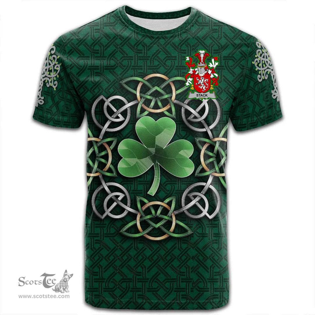 ScotsTee Shop Irish Stack Coat of Arms Irish Crest T Shirt Irish Shamrock with Celtic Knot T Shirt