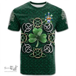ScotsTee Shop Irish Jennings or Jennyns Coat of Arms Irish Crest T Shirt Irish Shamrock with Celtic Knot T Shirt