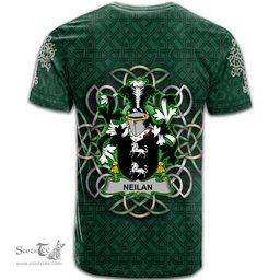 ScotsTee Shop Irish Neilan or O Neylan Coat of Arms Irish Crest T Shirt Irish Shamrock with Celtic Knot T Shirt
