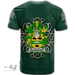 ScotsTee Shop Irish McSweeney Coat of Arms Irish Crest T Shirt Irish Shamrock with Celtic Knot T Shirt