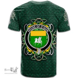 ScotsTee Shop Irish House of O QUIN Annaly Coat of Arms Irish Crest T Shirt Irish Shamrock with Celtic Knot T Shirt