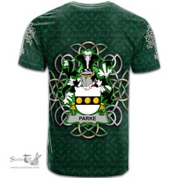 ScotsTee Shop Irish Parke Coat of Arms Irish Crest T Shirt Irish Shamrock with Celtic Knot T Shirt