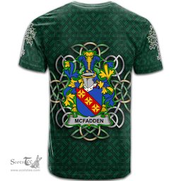 ScotsTee Shop Irish McFadden or McFadyen Coat of Arms Irish Crest T Shirt Irish Shamrock with Celtic Knot T Shirt