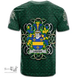ScotsTee Shop Irish Lester or McAlester Coat of Arms Irish Crest T Shirt Irish Shamrock with Celtic Knot T Shirt
