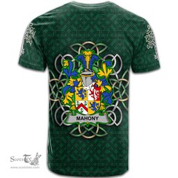 ScotsTee Shop Irish Mahony or O Mahoney Coat of Arms Irish Crest T Shirt Irish Shamrock with Celtic Knot T Shirt