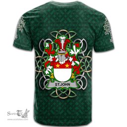 ScotsTee Shop Irish St.John Coat of Arms Irish Crest T Shirt Irish Shamrock with Celtic Knot T Shirt