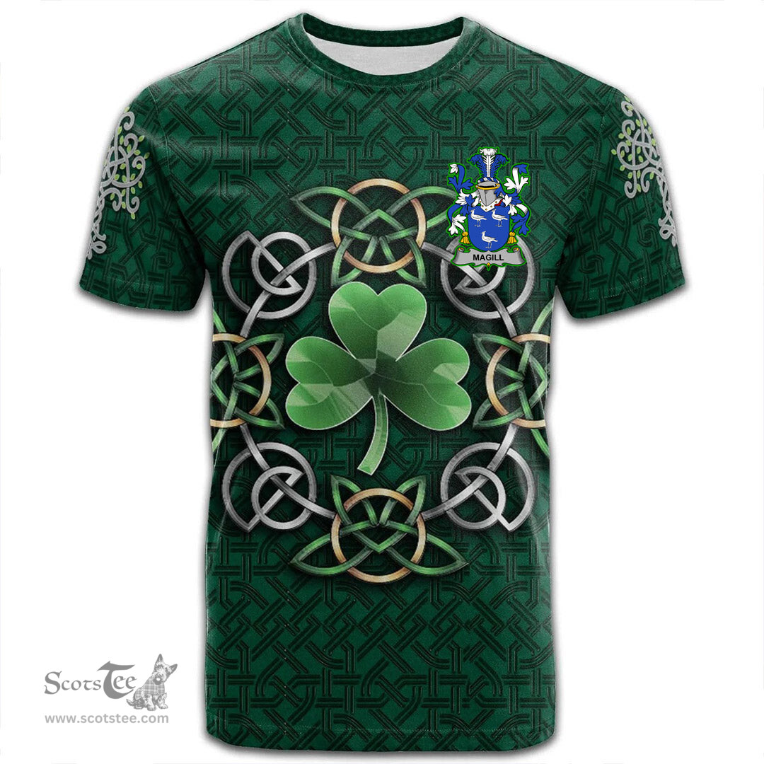 ScotsTee Shop Irish Magill Coat of Arms Irish Crest T Shirt Irish Shamrock with Celtic Knot T Shirt