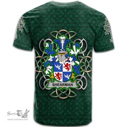 ScotsTee Shop Irish Shearman Coat of Arms Irish Crest T Shirt Irish Shamrock with Celtic Knot T Shirt