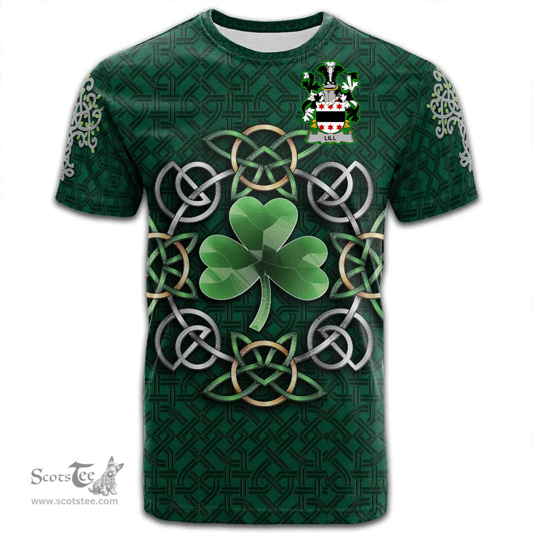 ScotsTee Shop Irish Lill Coat of Arms Irish Crest T Shirt Irish Shamrock with Celtic Knot T Shirt
