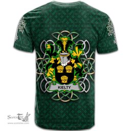 ScotsTee Shop Irish Kielty ot O Quilty Coat of Arms Irish Crest T Shirt Irish Shamrock with Celtic Knot T Shirt