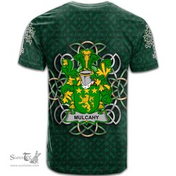 ScotsTee Shop Irish Mulcahy or O Mulcahy Coat of Arms Irish Crest T Shirt Irish Shamrock with Celtic Knot T Shirt