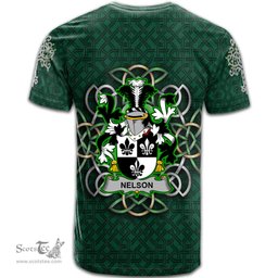 ScotsTee Shop Irish Nelson or Nealson Coat of Arms Irish Crest T Shirt Irish Shamrock with Celtic Knot T Shirt