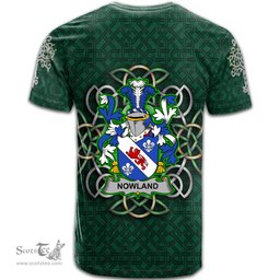 ScotsTee Shop Irish Nowland Coat of Arms Irish Crest T Shirt Irish Shamrock with Celtic Knot T Shirt