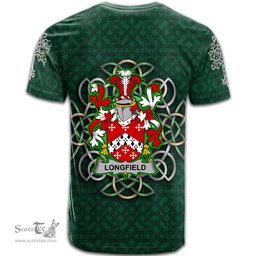 ScotsTee Shop Irish Longfield Coat of Arms Irish Crest T Shirt Irish Shamrock with Celtic Knot T Shirt
