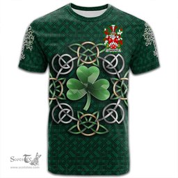 ScotsTee Shop Irish Longfield Coat of Arms Irish Crest T Shirt Irish Shamrock with Celtic Knot T Shirt