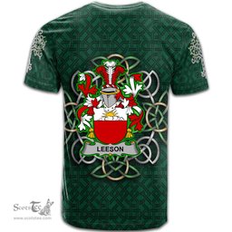 ScotsTee Shop Irish Leeson Coat of Arms Irish Crest T Shirt Irish Shamrock with Celtic Knot T Shirt