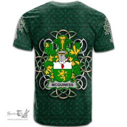 ScotsTee Shop Irish McGuiness or McGenis Coat of Arms Irish Crest T Shirt Irish Shamrock with Celtic Knot T Shirt