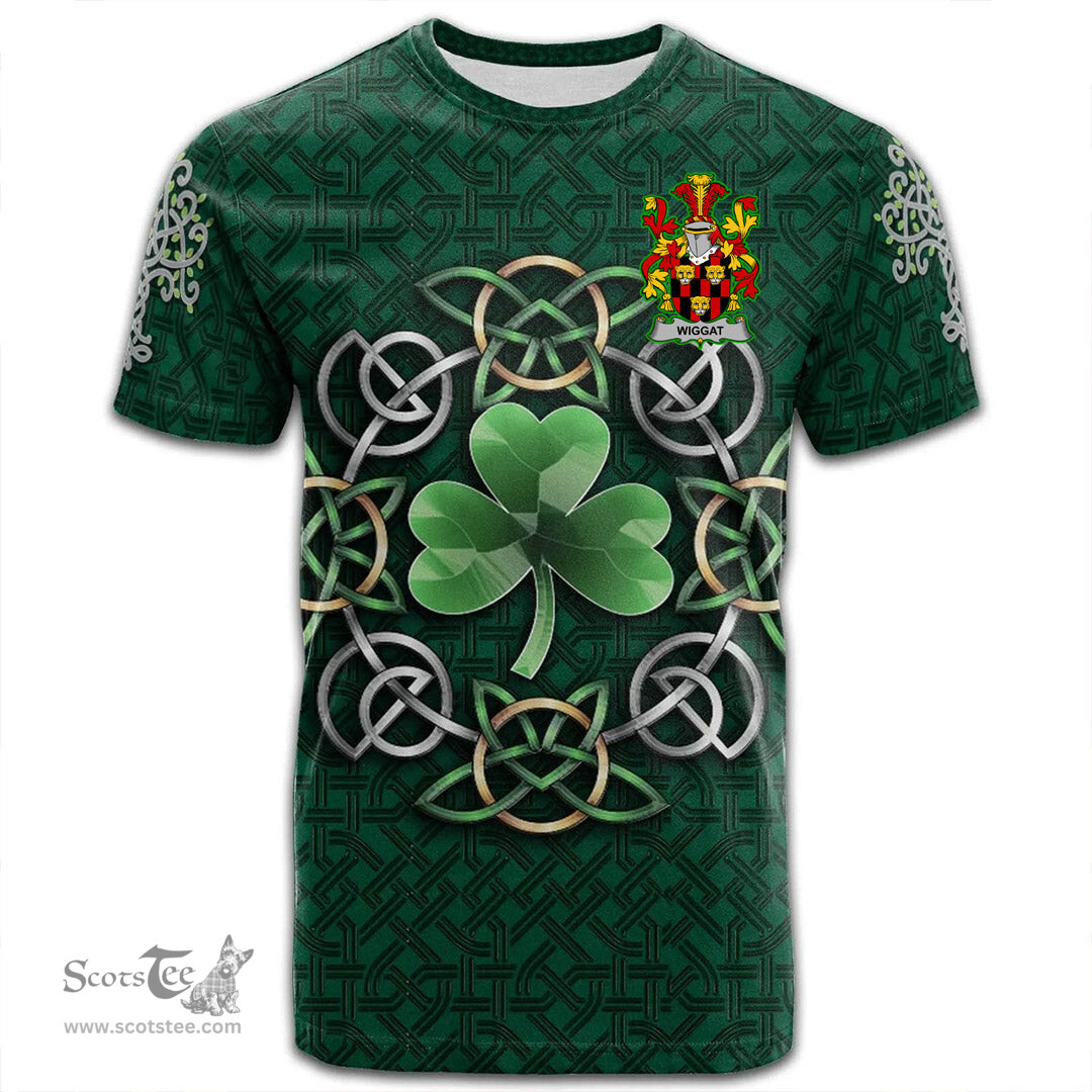 ScotsTee Shop Irish Wiggat Coat of Arms Irish Crest T Shirt Irish Shamrock with Celtic Knot T Shirt