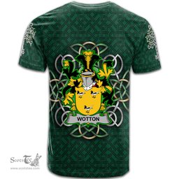 ScotsTee Shop Irish Wotton Coat of Arms Irish Crest T Shirt Irish Shamrock with Celtic Knot T Shirt