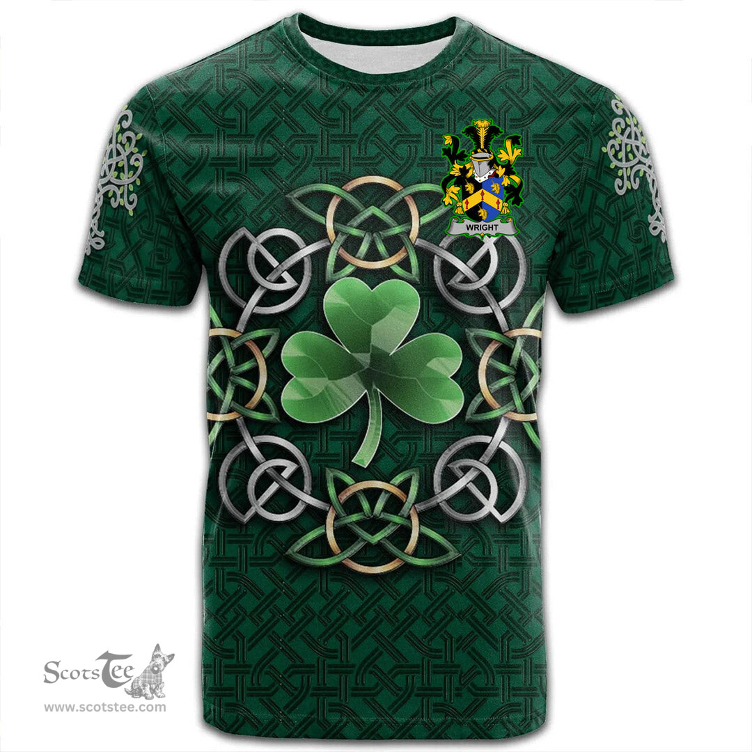 ScotsTee Shop Irish Wright Coat of Arms Irish Crest T Shirt Irish Shamrock with Celtic Knot T Shirt