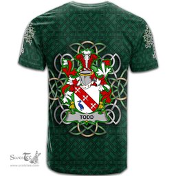 ScotsTee Shop Irish Todd or Tod Coat of Arms Irish Crest T Shirt Irish Shamrock with Celtic Knot T Shirt
