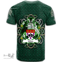 ScotsTee Shop Irish Wren or Wrenn Coat of Arms Irish Crest T Shirt Irish Shamrock with Celtic Knot T Shirt