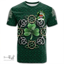 ScotsTee Shop Irish Wren or Wrenn Coat of Arms Irish Crest T Shirt Irish Shamrock with Celtic Knot T Shirt