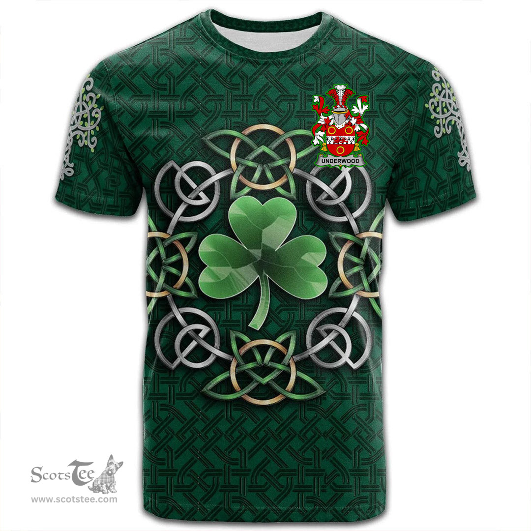ScotsTee Shop Irish Underwood Coat of Arms Irish Crest T Shirt Irish Shamrock with Celtic Knot T Shirt