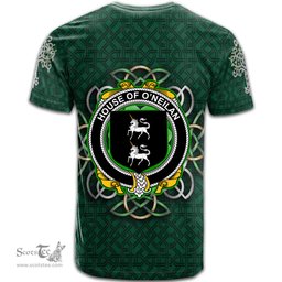 ScotsTee Shop Irish House of O NEILAN Coat of Arms Irish Crest T Shirt Irish Shamrock with Celtic Knot T Shirt