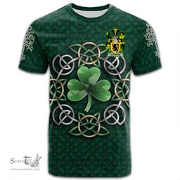 ScotsTee Shop Irish Vaughan Coat of Arms Irish Crest T Shirt Irish Shamrock with Celtic Knot T Shirt