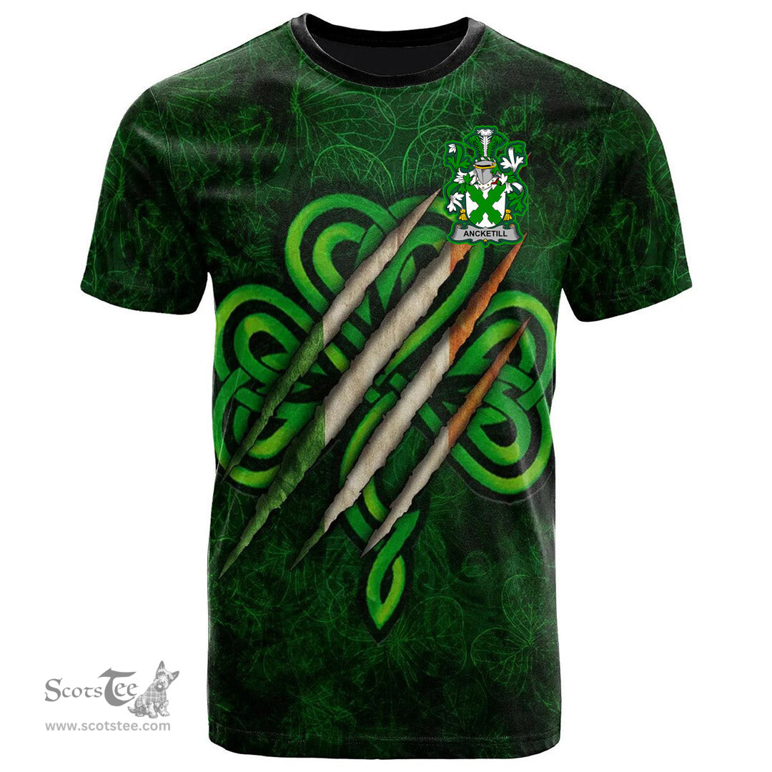 ScotsTee Shop Irish Ancketill Coat of Arms Irish T Shirt Irish In Me Shamrock Scratch