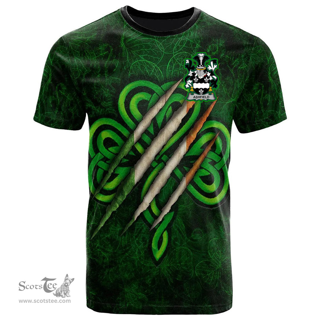 ScotsTee Shop Irish Ashfield Coat of Arms Irish T Shirt Irish In Me Shamrock Scratch