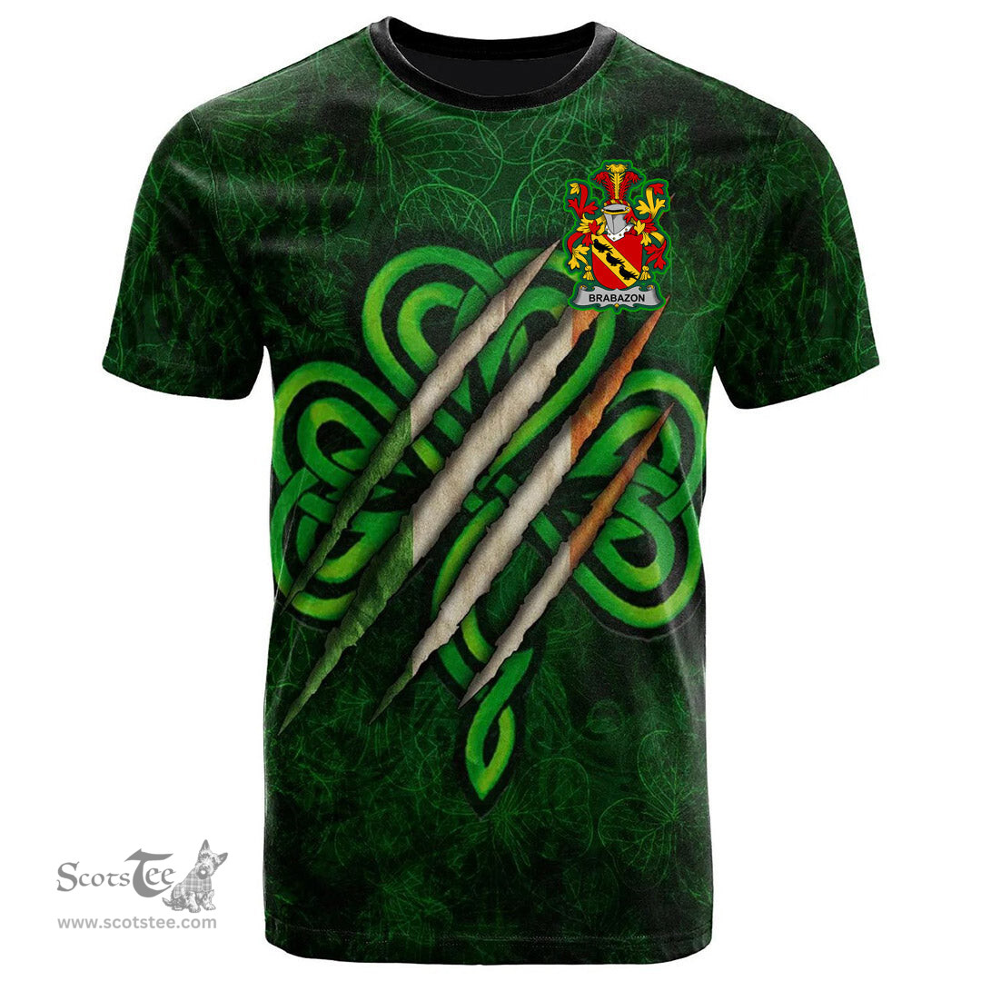 ScotsTee Shop Irish Brabazon Coat of Arms Irish T Shirt Irish In Me Shamrock Scratch