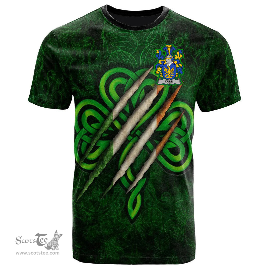 ScotsTee Shop Irish Dunn or O Dunn Coat of Arms Irish T Shirt Irish In Me Shamrock Scratch